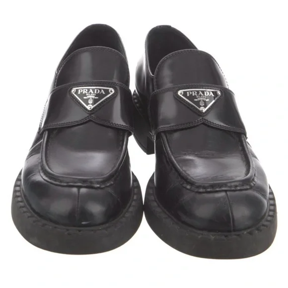 Prada | Shoes | Prada Womens Black Leather Slipon Loafers  display picture 1